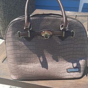 Brown Croc-Embossed Handbag